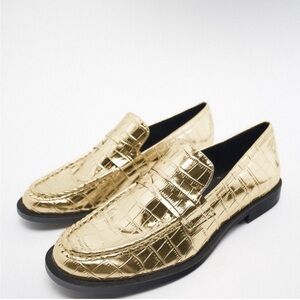 Zara gold metallic loafers Size 39 (US 9) worn once